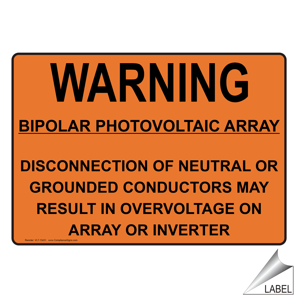 Electrical Bipolar Photovoltaic Array Label / Sticker - US Made