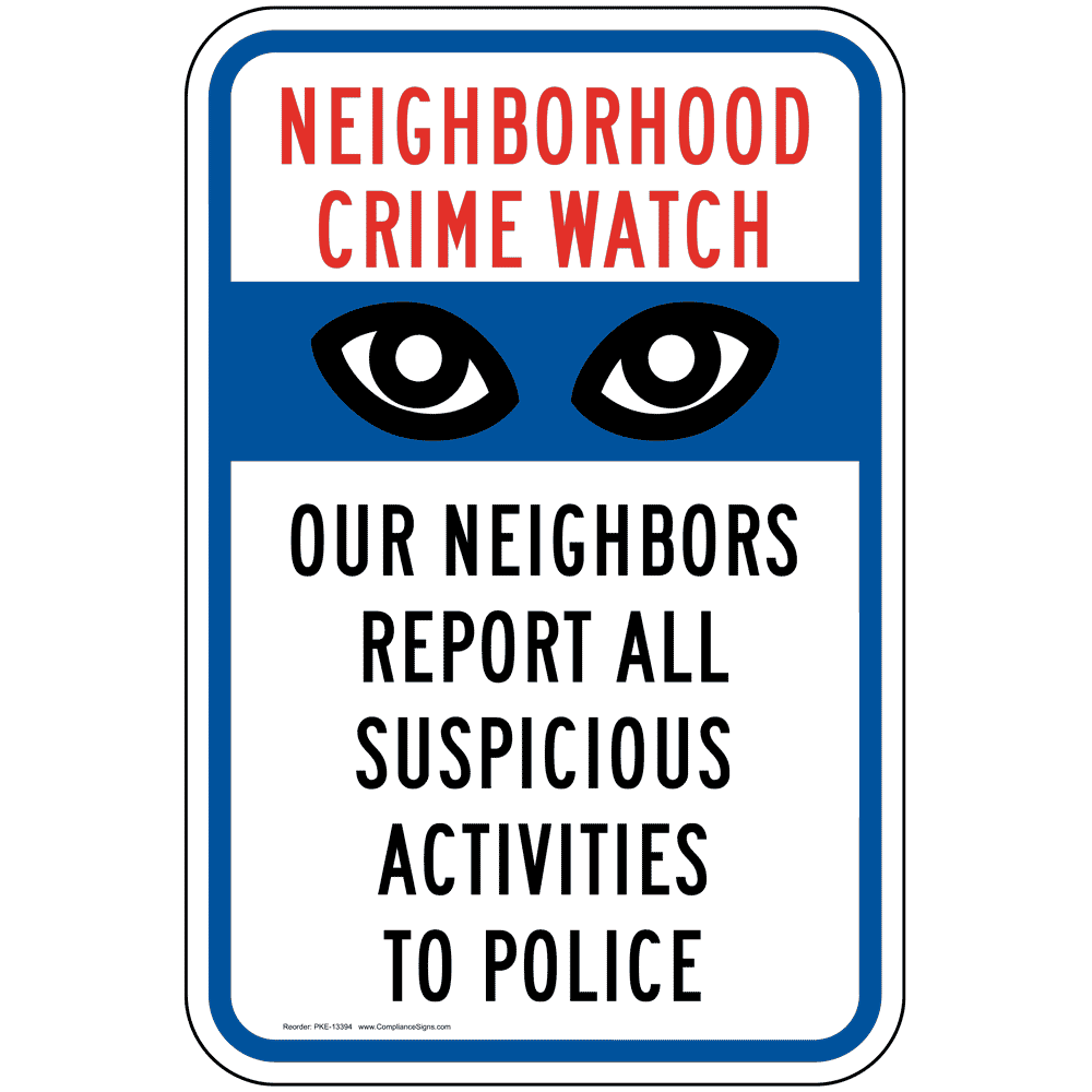 Reflective Blue Vertical Sign With Symbol - Neighborhood Crime Watch