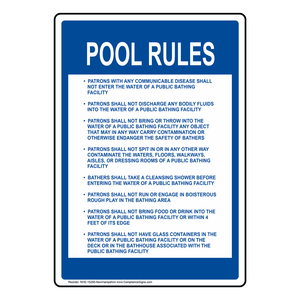 Pool Rules Sign NHE-15295-NewHampshire Swimming Pool / Spa