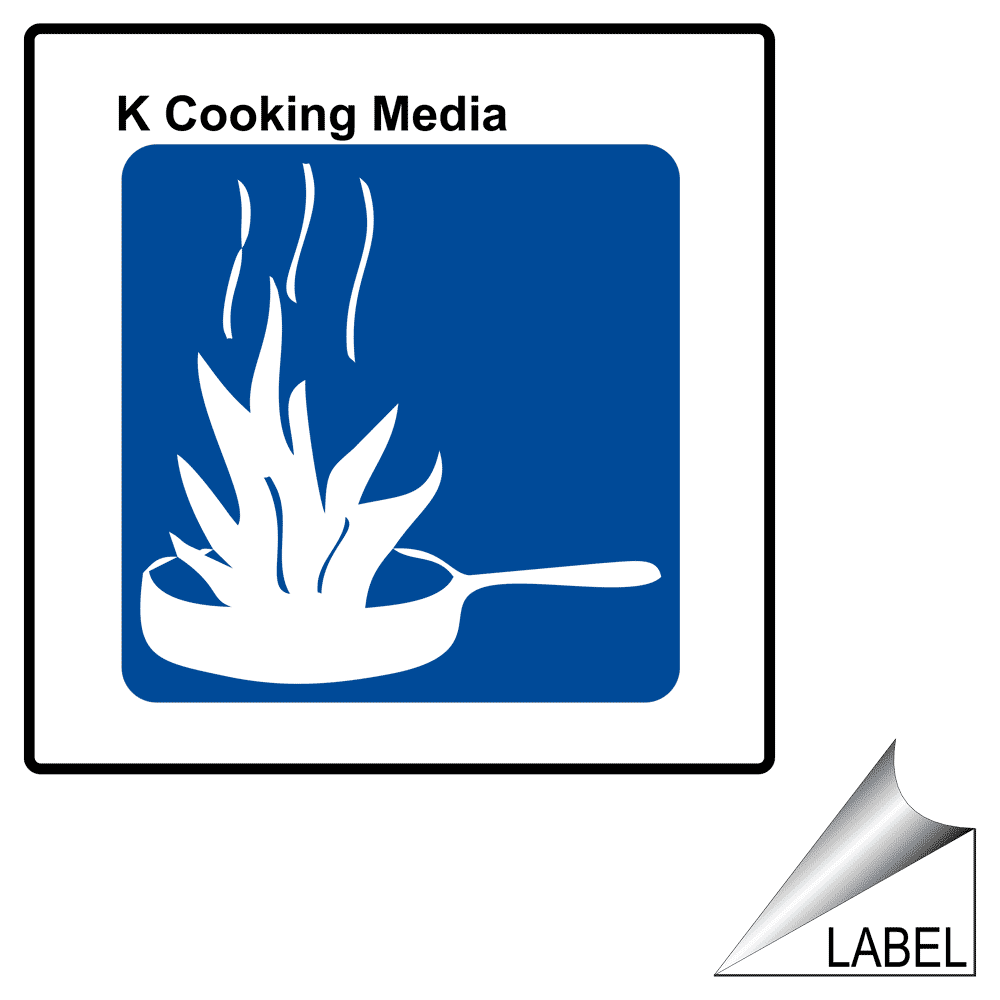Fire Extinguisher [Graphic] K Cooking Media Label / Sticker White