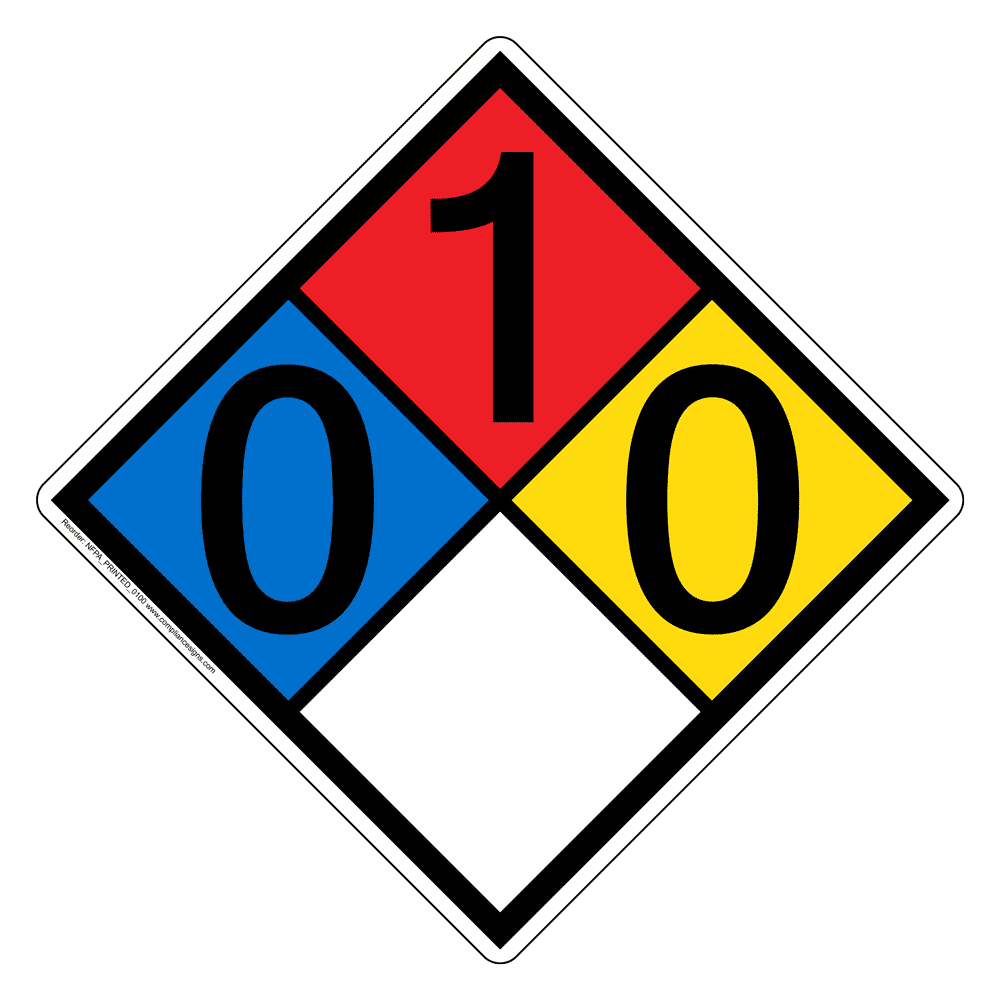 ⭐︎⭐︎⭐︎ NFPA 704 Diamond Sign (0-1-0-0) - Chemical Hazard Hazmat Label