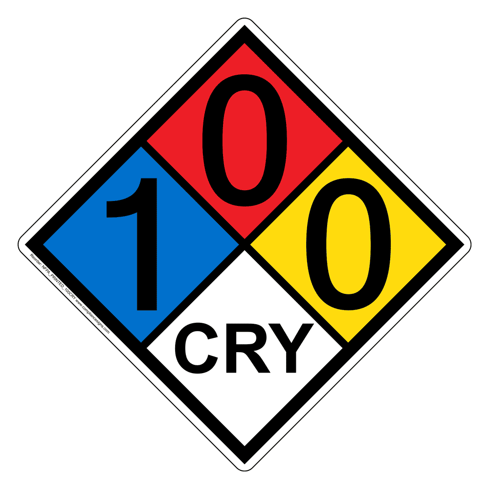 NFPA Diamond 1 0 0 CRY Hazard Label Signs | Cryogenic