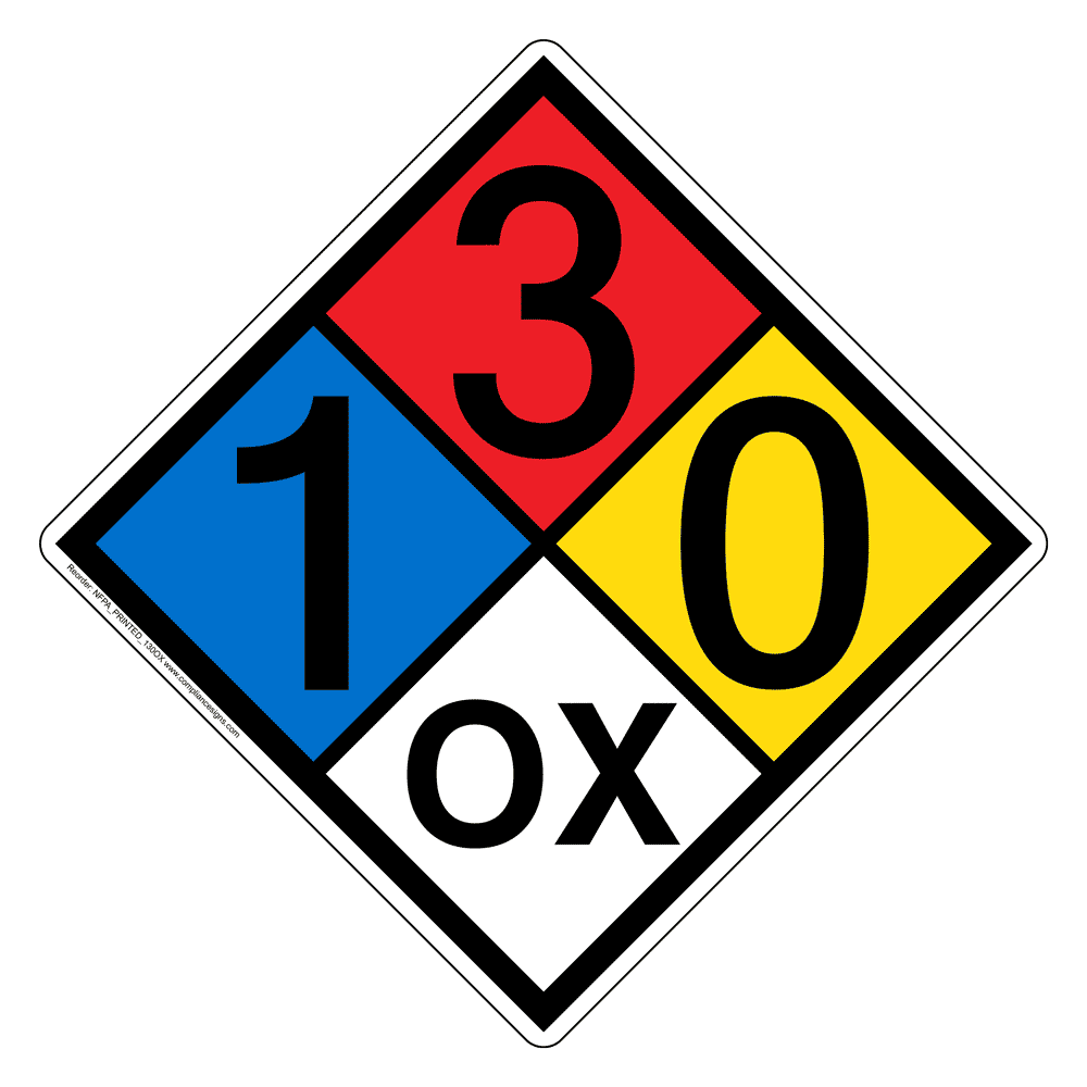 ダイヤモンド様確認用 NFPA 704 Diamond Sign (1-3-0-OX) - Oxidizer Hazmat Label