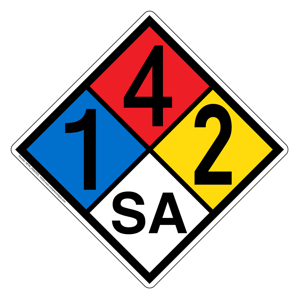 NFPA 704 Diamond Sign (1-4-2-SA) - Asphyxiant Hazmat Label