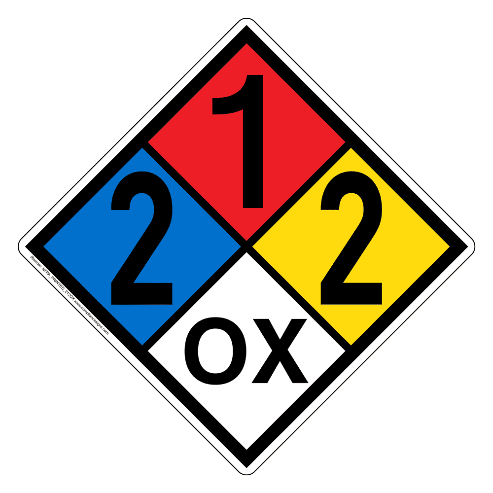 NFPA Diamond 2 1 2 OX Hazard Label Signs | Oxidizer Agent