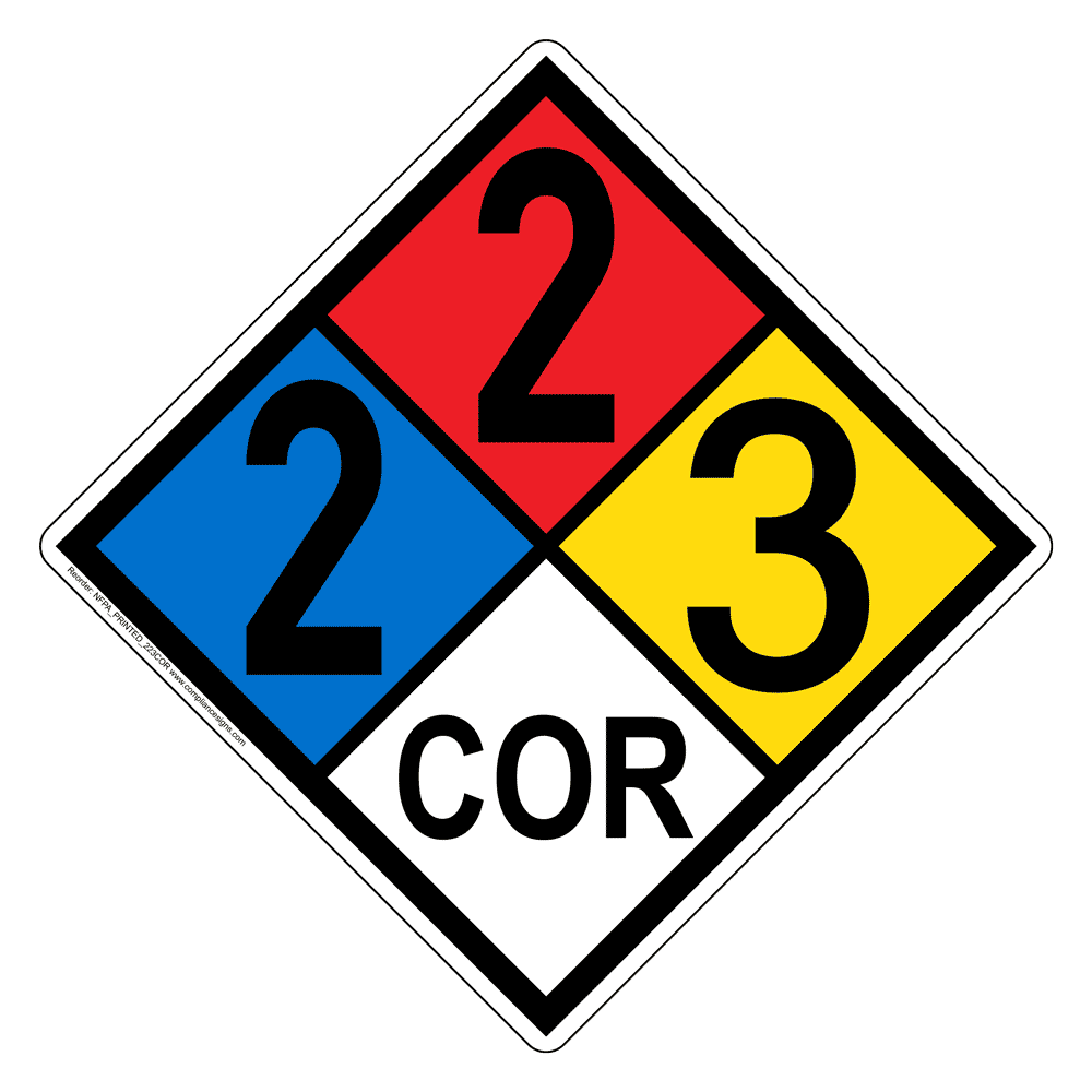 NFPA Diamond 2 2 3 COR Hazard Label Signs Corrosive