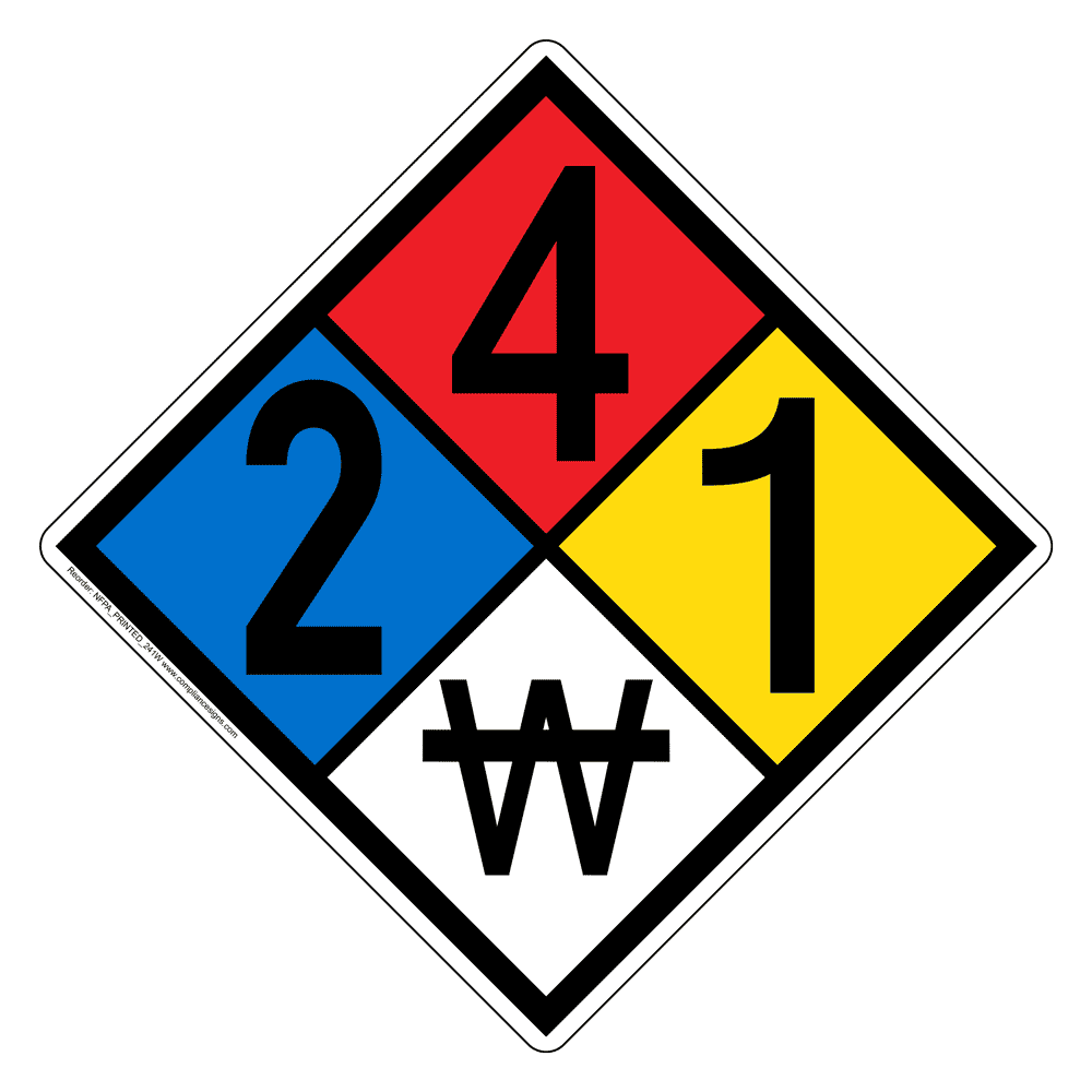 NFPA Diamond 2 4 1 W Hazard Label Signs | No Water