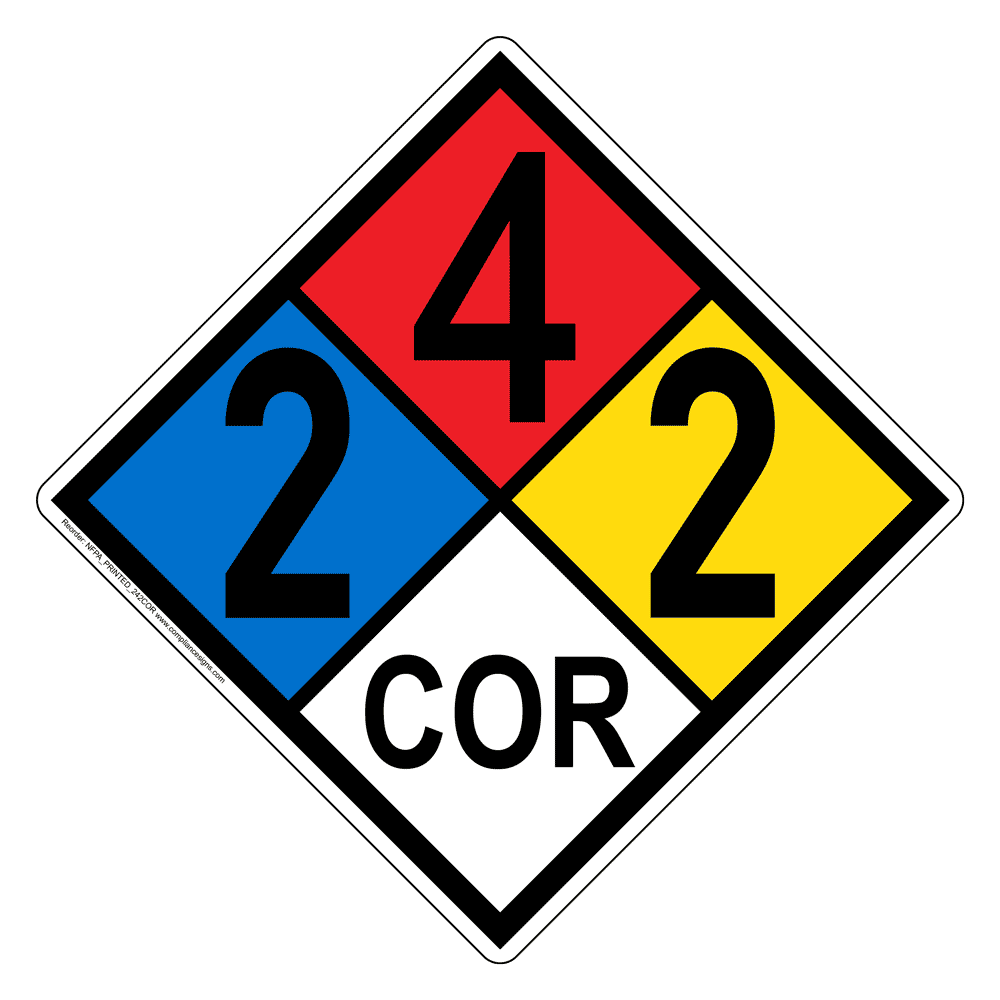 NFPA Diamond 2 4 2 COR Hazard Label Signs | Corrosive