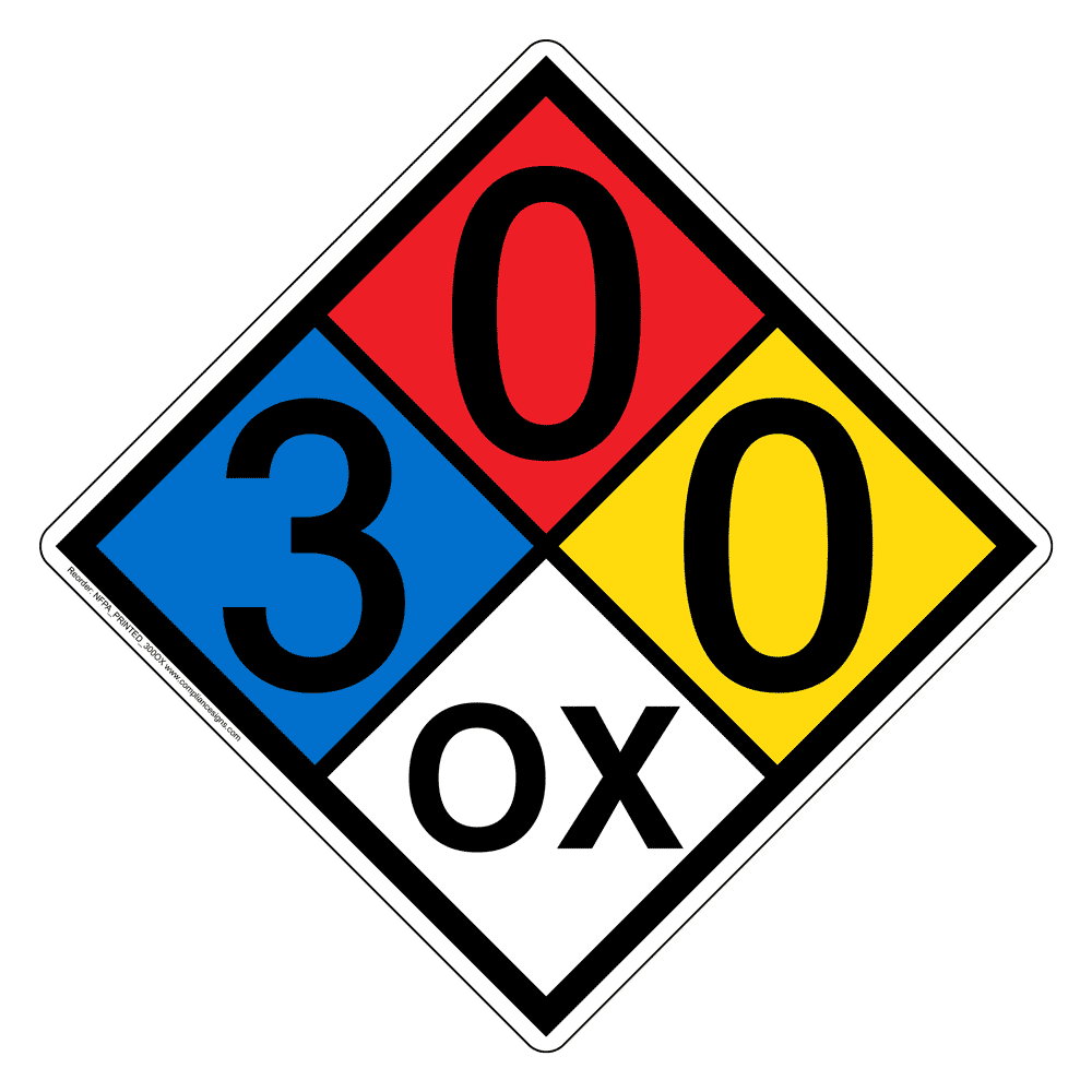 NFPA Diamond 3 0 0 OX Hazard Label Signs | Oxidizer Agent