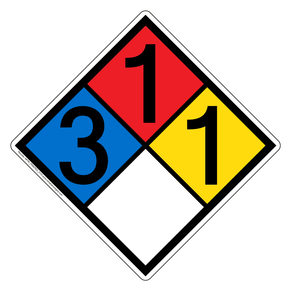 NFPA Diamond 3 1 1 0 Hazard Label Signs