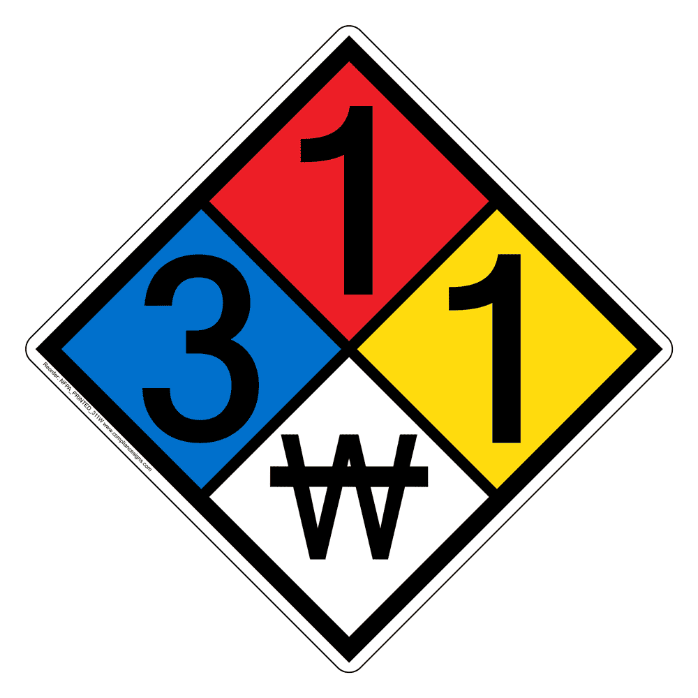 NFPA 704 Diamond Sign (3-1-1-W) - No Water Hazmat Label