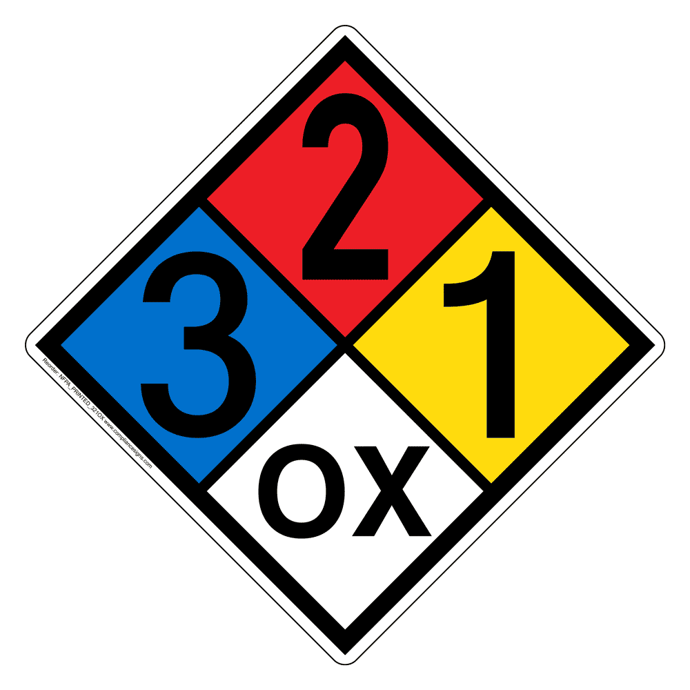 ●DANGEROUS GOODZ NFPA Diamond 3 2 1 OX Hazard Label Signs | Oxidizer Agent