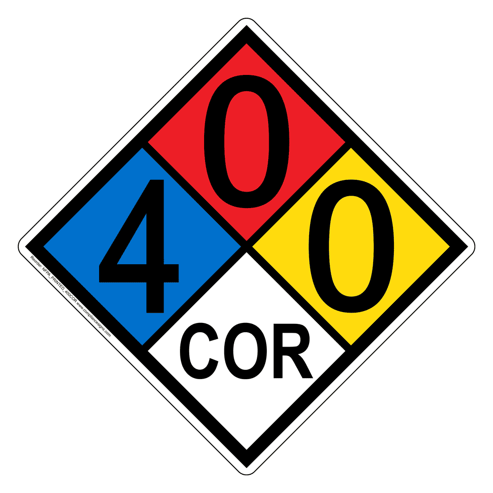 NFPA 704 Diamond Sign (4-0-0-COR) - Corrosive Hazmat Label
