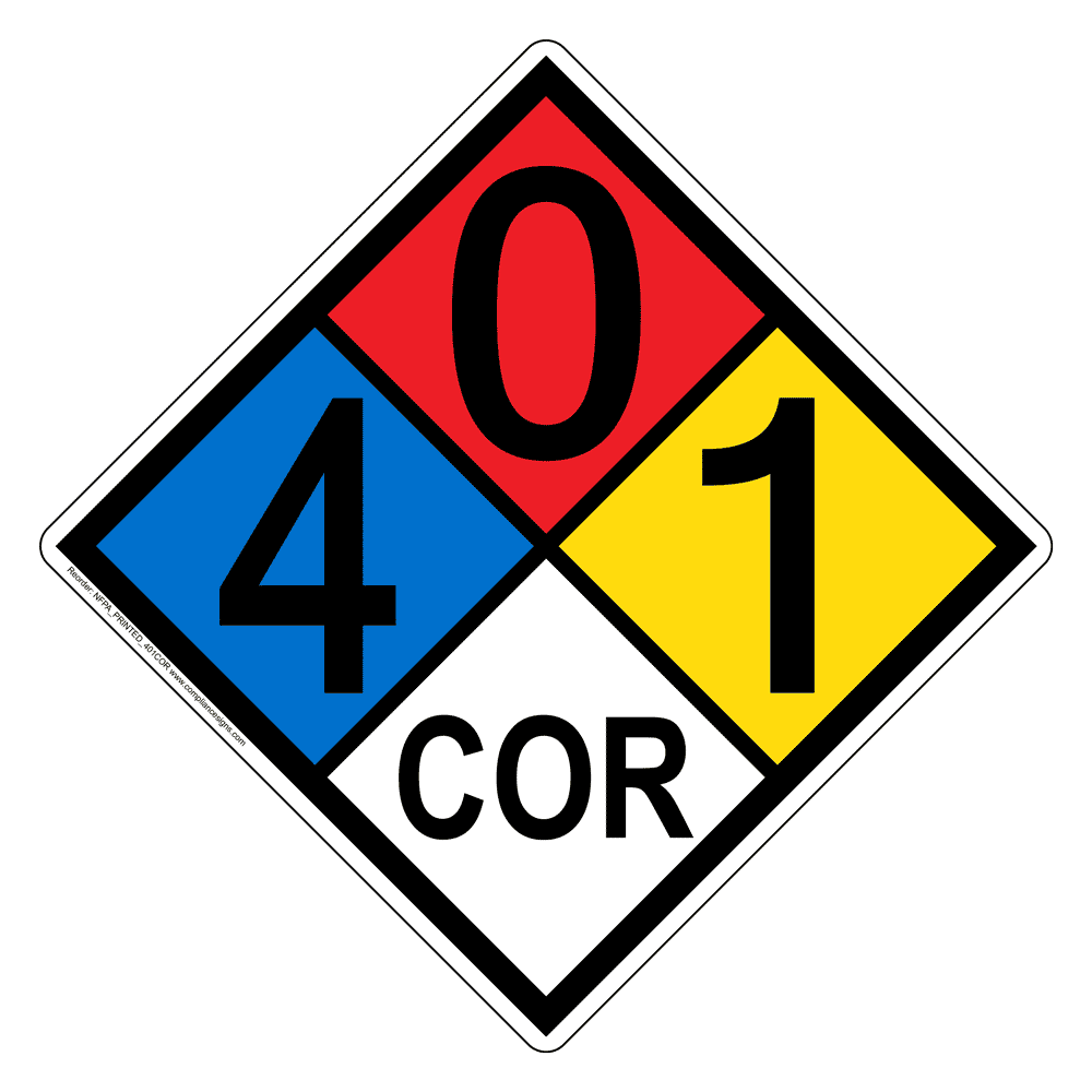 NFPA Diamond 4 0 1 COR Hazard Label Signs | Corrosive