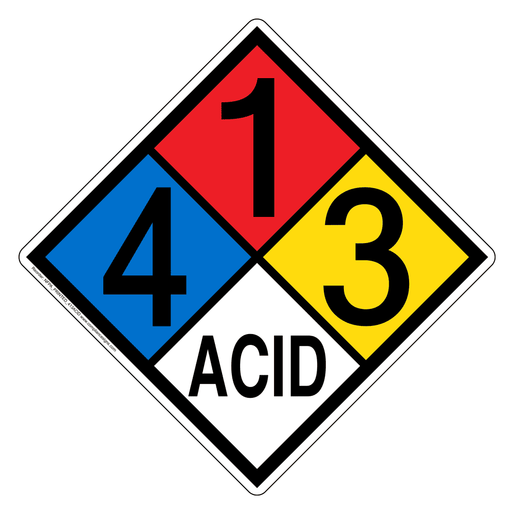 NFPA Diamond 4 1 3 ACID Hazard Label Signs