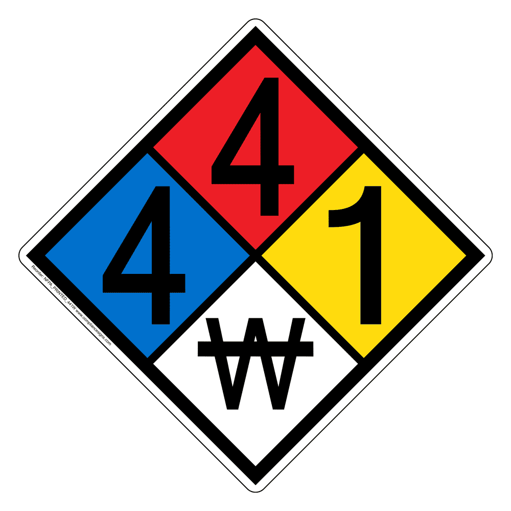 NFPA 704 Diamond Sign (4-4-1-W) - No Water Hazmat Label