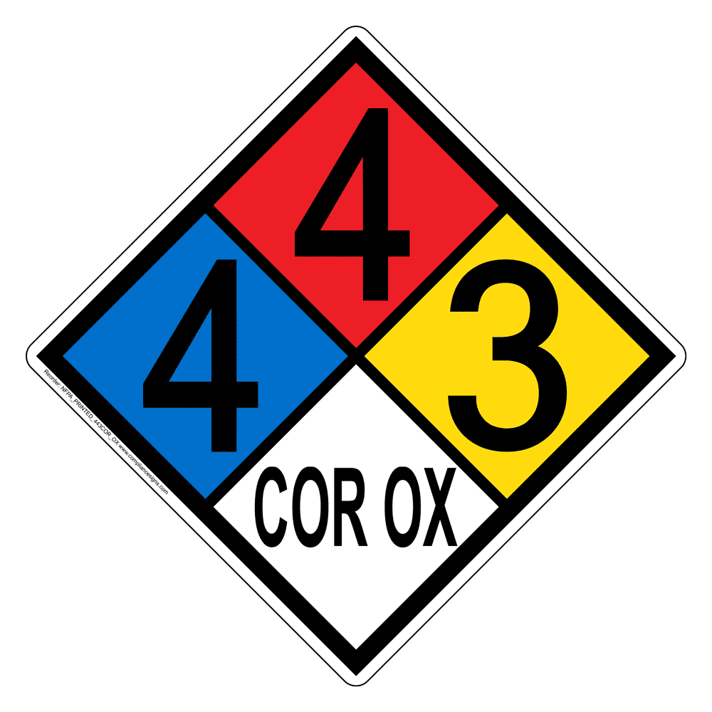 NFPA Diamond 4 4 3 COR OX Hazard Signs | Corrosive Oxidizer
