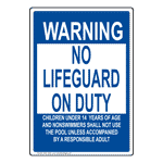 Warning No Lifeguard On Duty Children 14 Sign NHE-15081 No Lifeguard