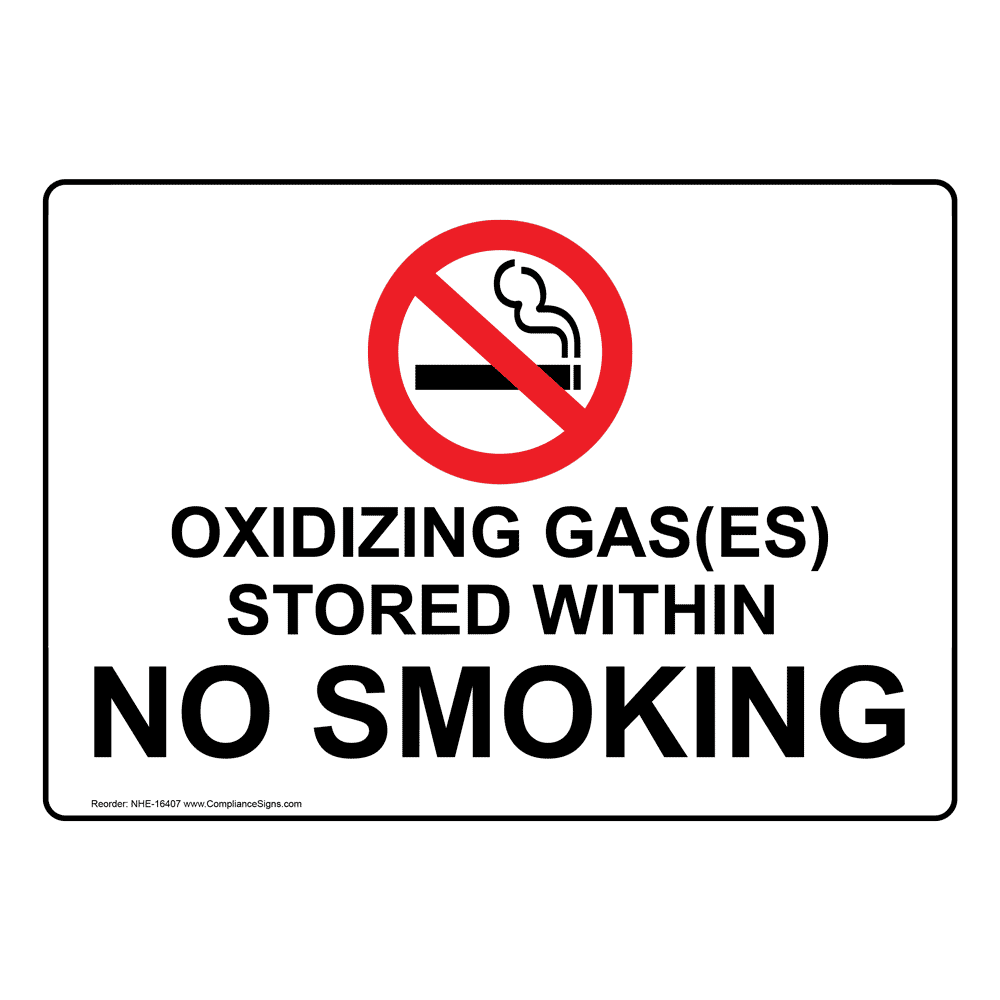 ES Stored Within No Smoking Sign with English Text and Symbol Weatherproof Plastic Vertical Oxidizing Gas 