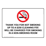 Thank You For Not Smoking $250 Cleaning Fee Sign NHE-18145 No Smoking