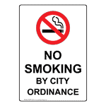 Portrait No Smoking By City Ordinance Sign With Symbol NHEP-12045