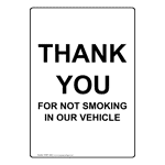 Portrait Thank You For Not Smoking In Our Vehicle Sign NHEP-16635