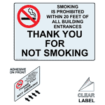 Smoking Is Prohibited Within 20 Feet Entrances Label NHE-18463-Reverse