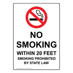 Portrait No Smoking Within 20 Feet Sign With Symbol NHEP-18469