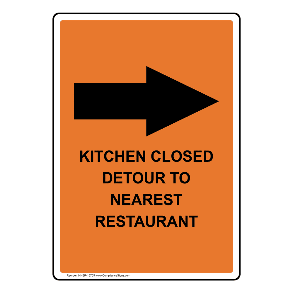 Vertical Sign Food Prep / Kitchen Safety Kitchen Closed Detour To