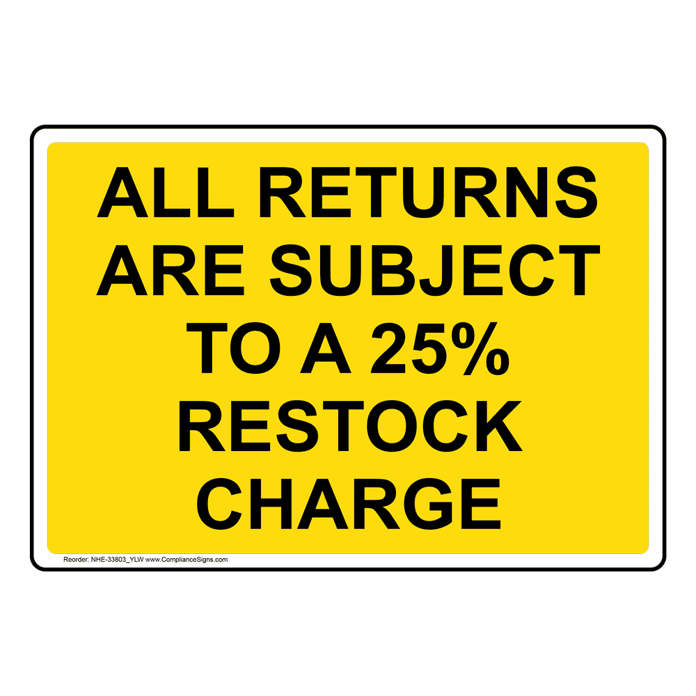 Safety Sign All Returns Are Subject To A 25 Restock Charge.