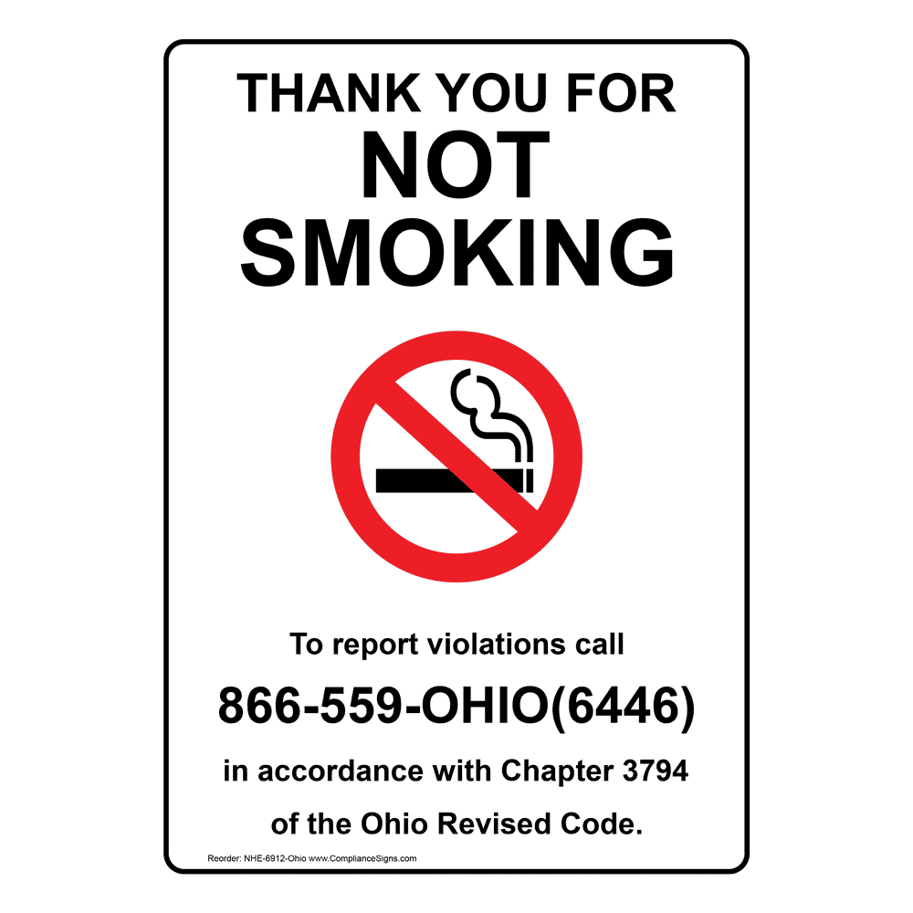 Ohio THANK YOU FOR NOT SMOKING Sign NHE-6912-Ohio