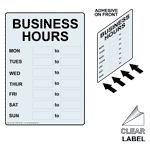 Business Hours Label NHE-17926-Reverse Dining / Hospitality / Retail