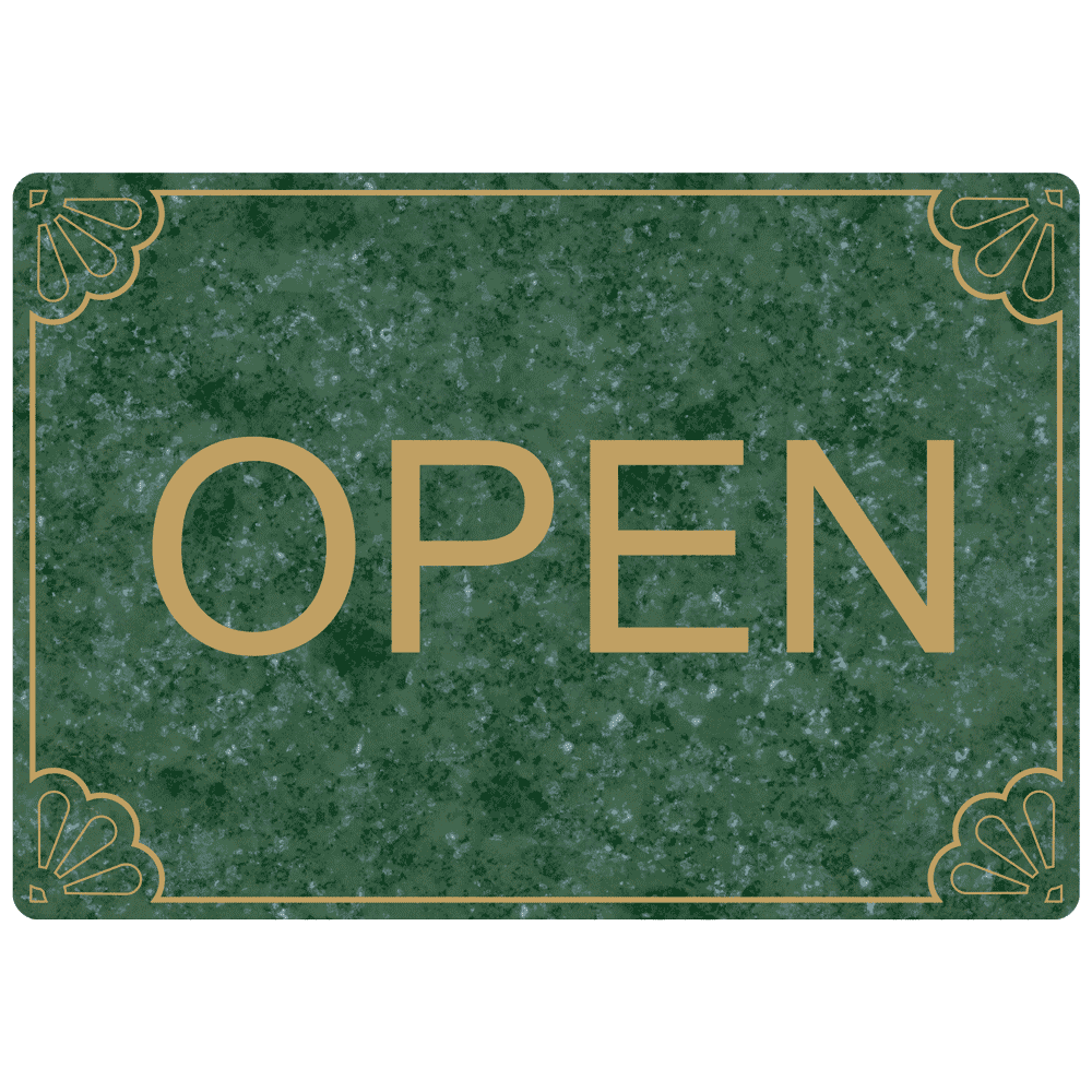 Open Gold on Verde Engraved Sign EGRE-17939-GLDonVerde
