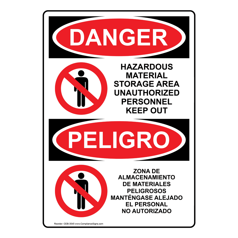 Vertical Hazardous Material Storage Area Bilingual Sign Osha Danger