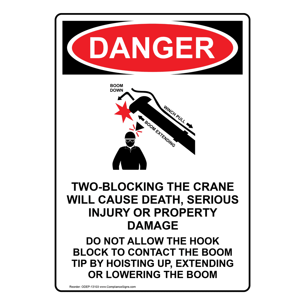 Vertical TwoBlocking The Crane Sign OSHA DANGER