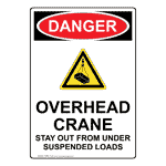 Portrait OSHA Overhead Crane Stay Sign With Symbol ODEP-13106