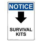 Portrait OSHA Survival Kits [Down Arrow] Sign With Symbol ONEP-28775