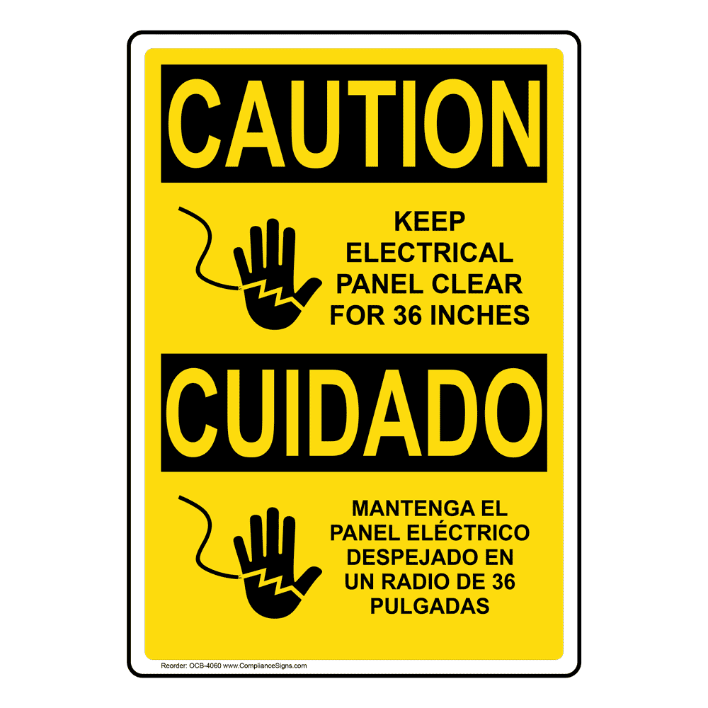 Vertical Electrical Panel Clear 36 Inches Bilingual Sign Osha Caution 