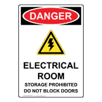 Portrait OSHA Electrical Room Storage Sign With Symbol ODEP-28652