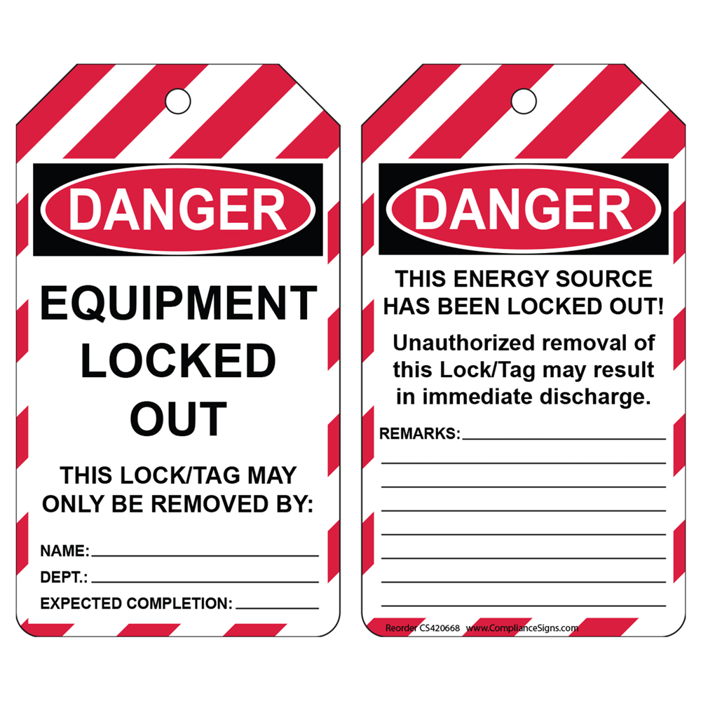OSHA Equipment Locked Out Lockout Tag Safety Tags