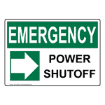 OSHA Power Shutoff [Right Arrow] Sign With Symbol OEE-29046