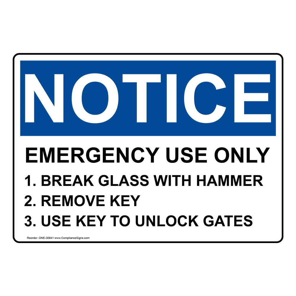 Smash glass in emergency Health & Safety sign 