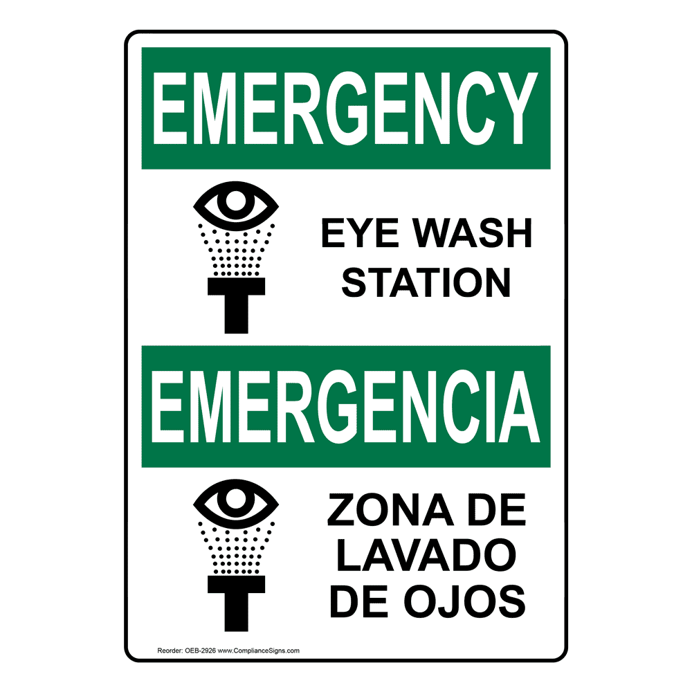 Accuform SBMFSR510MXT Spanish Bilingual LegendEMERGENCY SHOWER AND EYE WASH Sign Black on White 0.060 Thickness 14 Wide 10 Height Dura-Plastic 10 Length Accuform SBMFSR510MXT Spanish Bilingual LegendEMERGENCY SHOWER AND EYE WASH Sign Black on White 0.060 Thickness 14 Wide 10 Height Dura-Plastic 10 Length