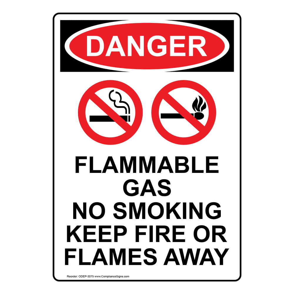 Vertical Flammable Gas No Smoking Sign - OSHA DANGER