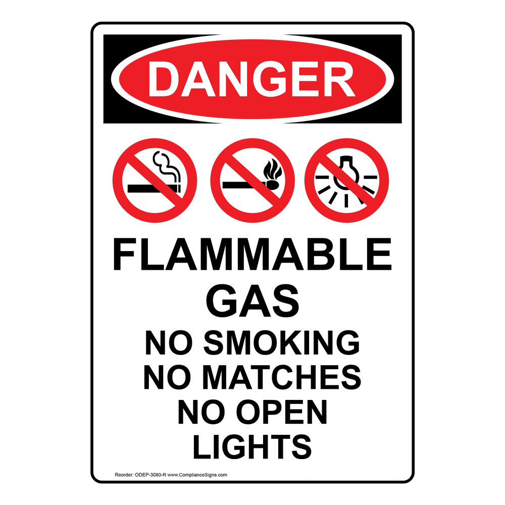 Vertical Flammable Gas No Sign - OSHA DANGER