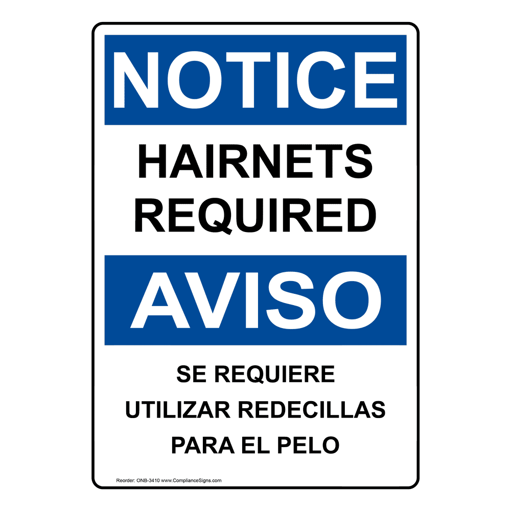 Vertical Hairnets Required Bilingual Sign Osha Notice 4285