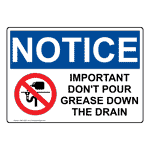 OSHA Important Don't Pour Grease Sign With Symbol ONE-30527