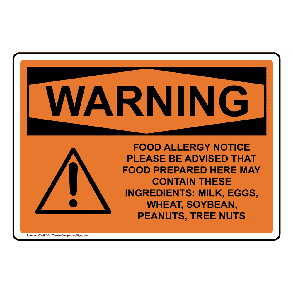 Food Allergy Sign Pub Bar Restaurant Notice Allergen Warning Law Sign A4 Size 