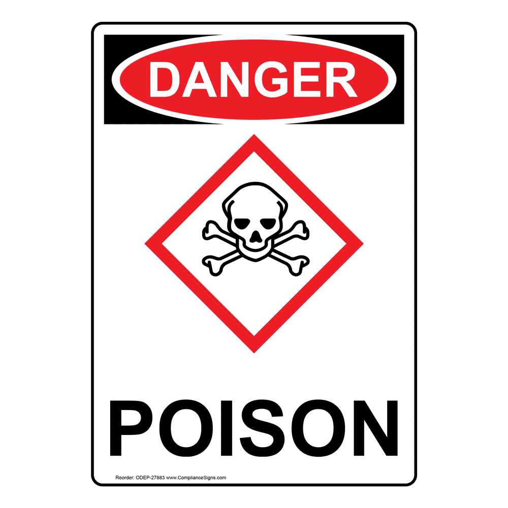 Vertical OSHA GHS Danger Sign Or Label Poison Hazardous Material