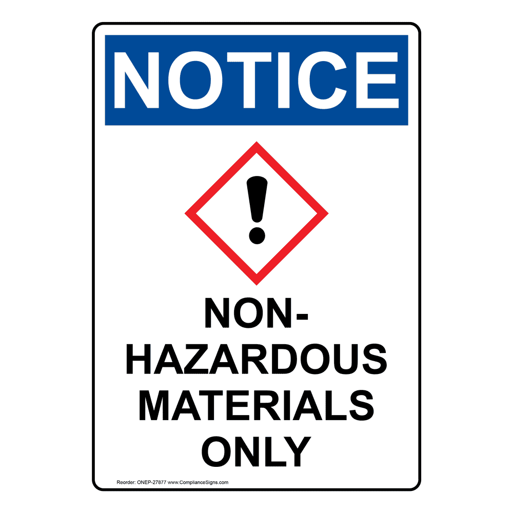 Vertical OSHA-GHS Sign or Label - Non-Hazardous - Hazardous Material